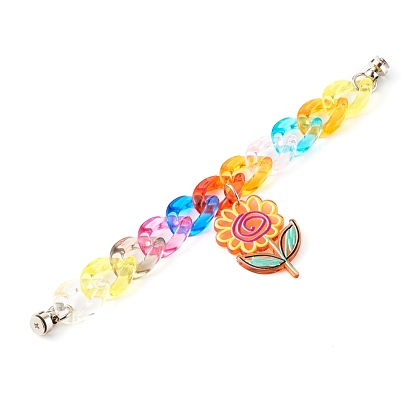 Acrylic Curb Chain Phone Case Chain, Anti-Slip Phone Finger Strap, Phone Grip Holder for DIY Phone Case Decoration, Flower, Platinum