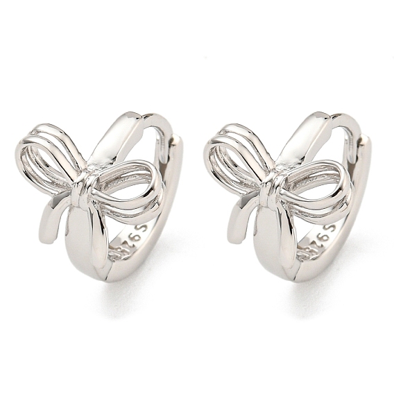 Rhodium Plated 925 Sterling Silver Hoop Earring, Bowknot