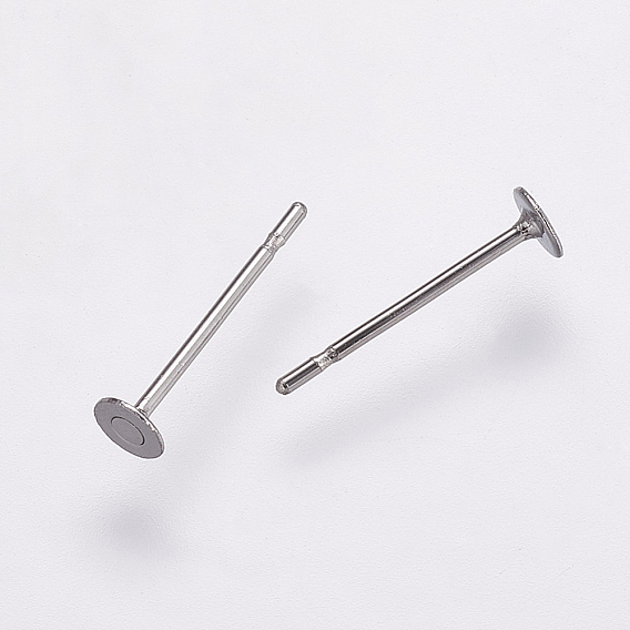 304 Stainless Steel Stud Earring Settings, Flat Pad Earring Post, Flat Round