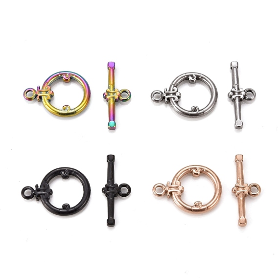 Ion Plating(IP) 304 Stainless Steel Toggle Clasps, Ring