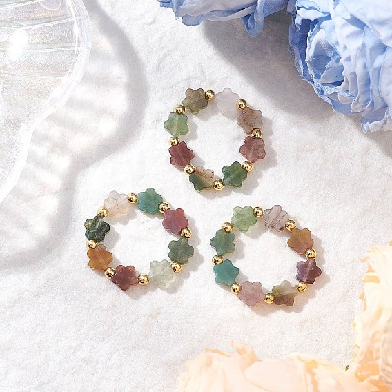 3шт. натуральные индийские агатовые кольца, цветок, с латунной бисера