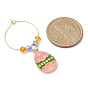 Easter Egg Alloy Enamel Wine Glass Charms, with Glass Bead and Brass Wine Glass Charm Rings