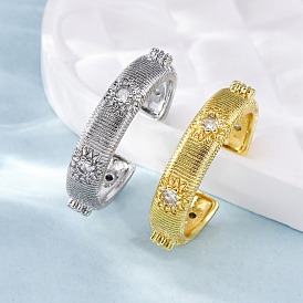 Латунные кольца-манжеты с микропаве и прозрачным цирконием для женщин, без кадмия, без никеля и без свинца, солнце