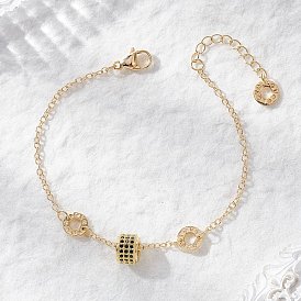 Браслеты из латунных бусин кубического циркония, цепочки-кабели для женщин, Колонка и плоские круглые