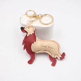 Cute 3D Dog Keychain for Women's Bag, Backpack and Leather Keyring with Gold Foil Embossing