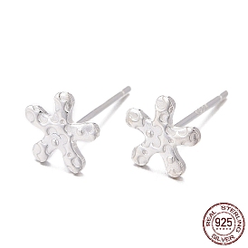 925 Sterling Silver Stud Earring Findings, with 925 Stamp, Flower