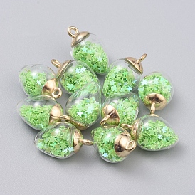 Прозрачные стеклянные подвески, с пластиковыми бусинами с пайетками / пайетками внутри и пластиковыми подвесками ccb, слеза со звездой, золотой свет