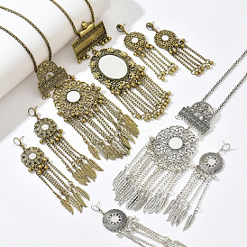 Винтажный ювелирный набор с подвеской в виде цветка и зеркала из сплава, Богемное колье и серьги с кисточками для женщин