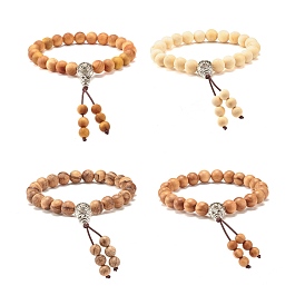 Bracelet extensible perles rondes en bois mélangé naturel, calebasse bouddha perles mala yoga bracelet pour femme, platine