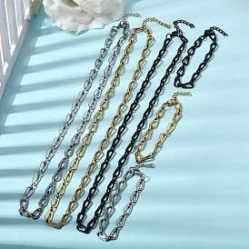 304 Набор ювелирных украшений из нержавеющей стали: браслет и колье с цепочкой в форме капли., с карабин-лобстерами 