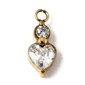304 Stainless Steel Rhinestone Pendants, Heart Charms