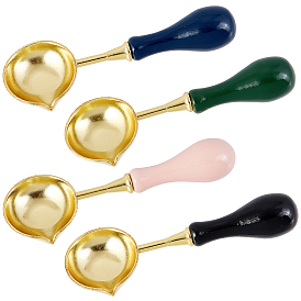 CRASPIRE 4Pcs 4 Colors Brass Wax Sticks Melting Spoon, with Wood Handle
