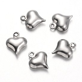 Stainless Steel Charms, Puffed Heart