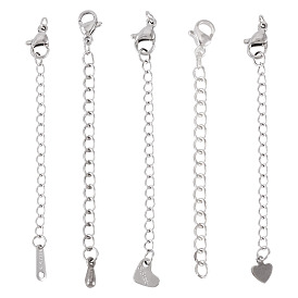 15 шт. 5 стили 304/201 удлинитель цепи из нержавеющей стали, с застежками-лапками омара и шариками