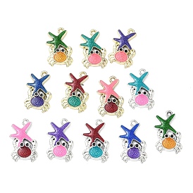 Подвески из морского сплава с эмалью, Морская звезда с подвесками в виде крабов, разноцветные