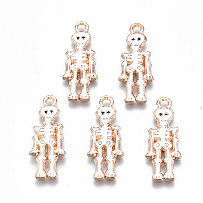 Alloy Enamel Pendants, Halloween, Cadmium Free & Lead Free, Skeleton, Light Gold