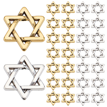 60Pcs 2 Colors Rack Plating Alloy Beads, Star of David