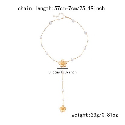 Длинное ожерелье-лариата с подвеской в виде цветка из сплава и пластика с жемчугом для женщин., белые