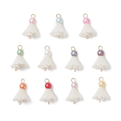 11 шт. 11 цвета АБС-пластик и акриловый искусственный жемчуг подвески-соединители для цветов, с 304 двойными петлями из нержавеющей стали, золотые