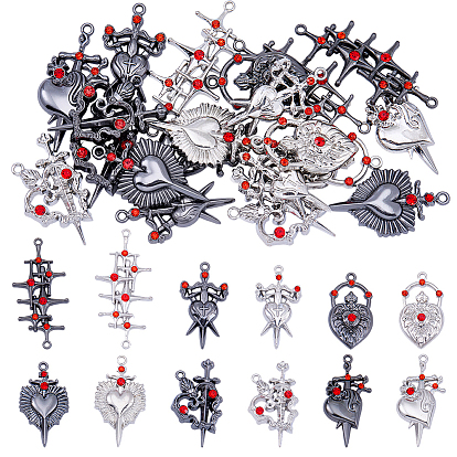 24шт 12 стили подвески со стразами из сплава, ссылки на крестиковые сердца, разнообразные