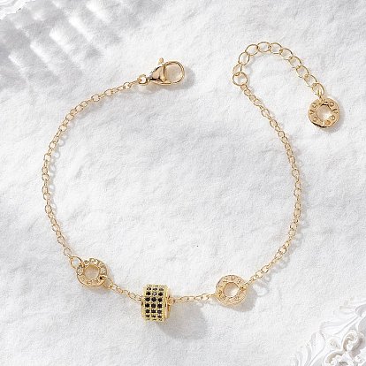 Браслеты из латунных бусин кубического циркония, цепочки-кабели для женщин, Колонка и плоские круглые