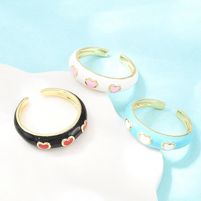 Латунные эмалированные манжеты с открытыми кольцами, сердце, без кадмия и без свинца, долговечный, стойки покрытие, реальный 18 k позолоченный