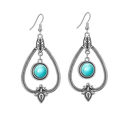 Серьги с подвесками из синтетического бирюзового сплава, слеза, античное серебро