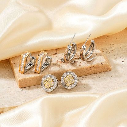 Серьги-кольца с геометрической инкрустацией медью и цирконом