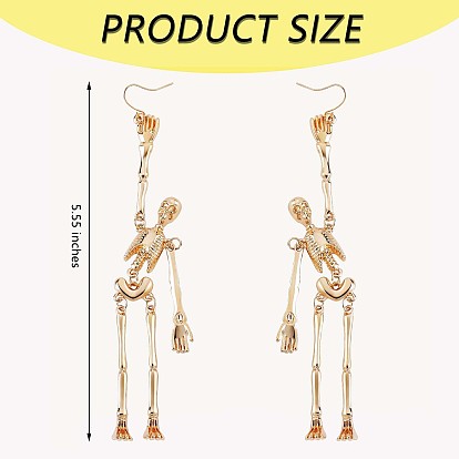Alloy Skeleton Dangle Earrings, Gothic Halloween Long Drop Earrings for Women Men