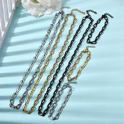 304 Набор ювелирных украшений из нержавеющей стали: браслет и колье с цепочкой в форме капли., с карабин-лобстерами 