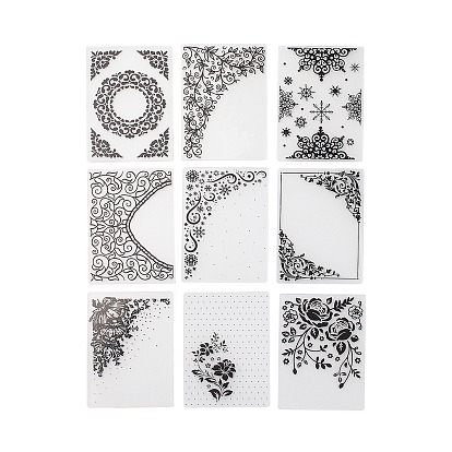 9Pcs 9 Patterns Plastic Fondant Stencil, Cake Baking Embossing Decoration Mold, Cake Fondant Stencil Templates, Crafts DIY Decoration Tools, Rectangle