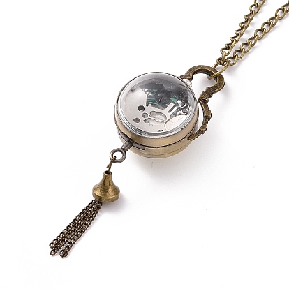 Alloy Round Pendant Necklace Quartz Pocket Watch, with Iron Chains and Lobster Claw Clasps