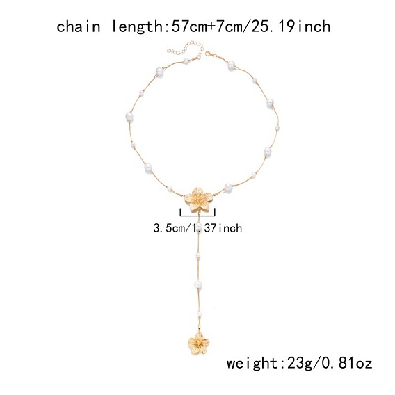 Длинное ожерелье-лариата с подвеской в виде цветка из сплава и пластика с жемчугом для женщин., белые