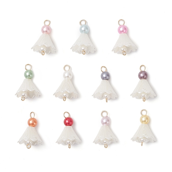 11 шт. 11 цвета АБС-пластик и акриловый искусственный жемчуг подвески-соединители для цветов, с 304 двойными петлями из нержавеющей стали, золотые