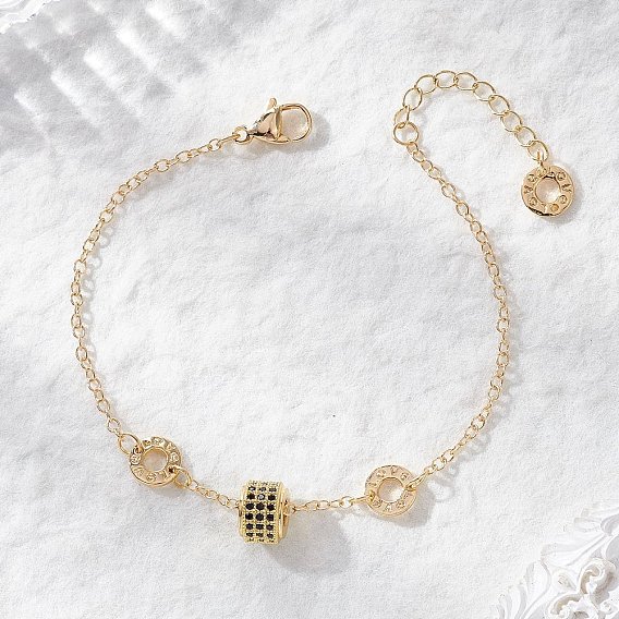 Браслеты из латунных бусин кубического циркония, цепочки-кабели для женщин, Колонка и плоские круглые