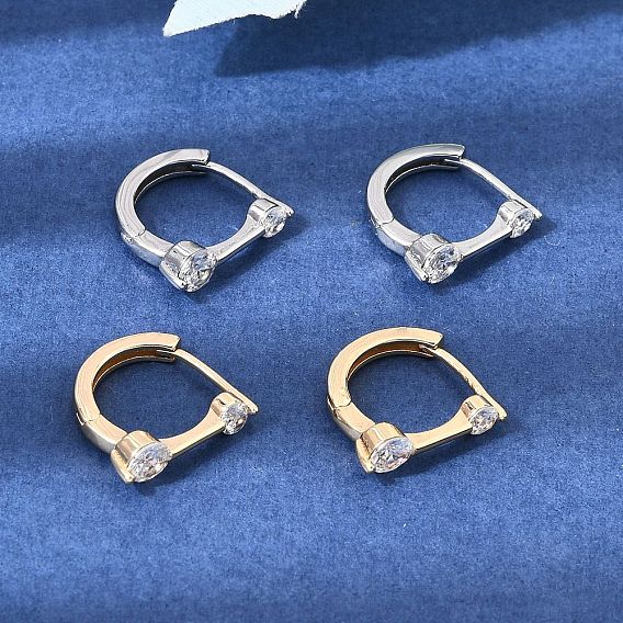 Brass Micro Pave Cubic Zirconia Hoop Earrings, Letter D