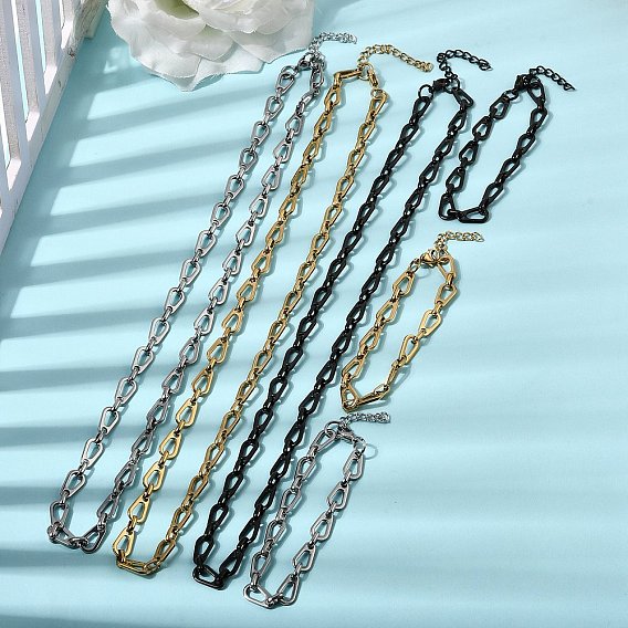 304 Набор ювелирных украшений из нержавеющей стали: браслет и колье с цепочкой в форме капли., с карабин-лобстерами 