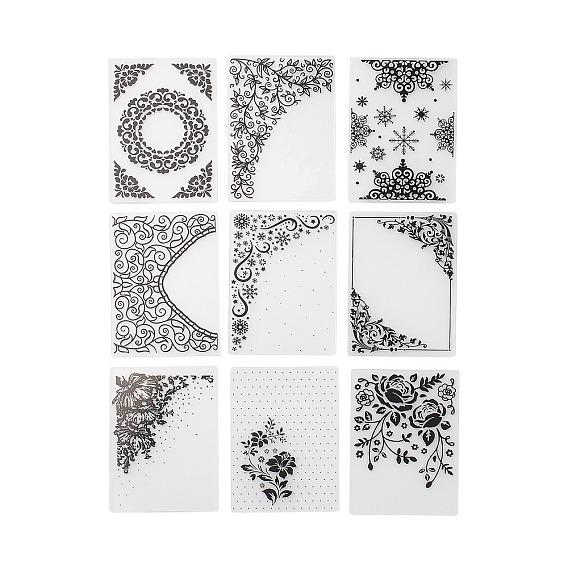 9Pcs 9 Patterns Plastic Fondant Stencil, Cake Baking Embossing Decoration Mold, Cake Fondant Stencil Templates, Crafts DIY Decoration Tools, Rectangle