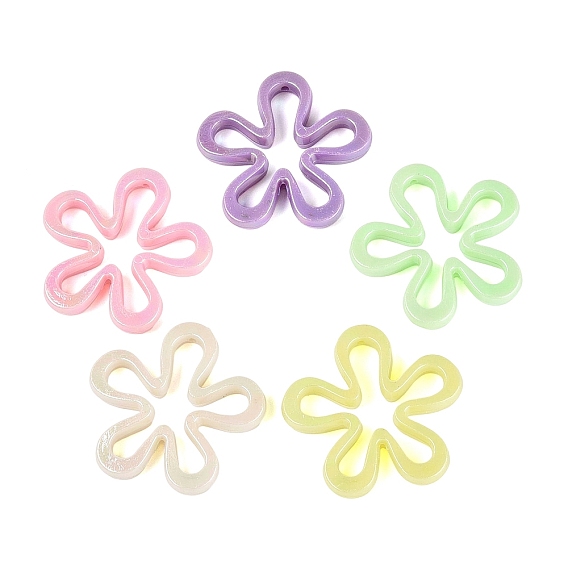 Opaque Plastic Beads, Flower, AB Color Plated