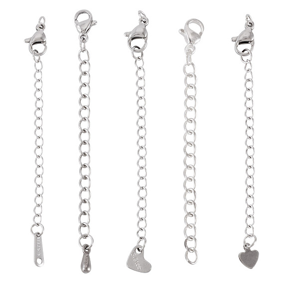 15 шт. 5 стили 304/201 удлинитель цепи из нержавеющей стали, с застежками-лапками омара и шариками