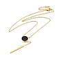 Black Synthetic Shell Flat Round Pendant Lariat Necklace, Ion Plating(IP) 304 Stainless Steel Y Necklace for Women