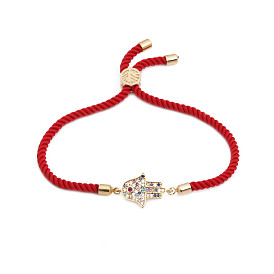 Fashionable Hamsa Bracelet with Copper Zircon Red Rope - Fatima's Hand
