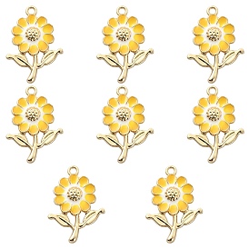 8Pcs Alloy Enamel Pendants, Golden, Sunflower