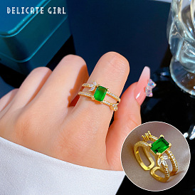 Adjustable Green Micro Inlaid Ring - Women's Fashion Jewelry, Same Style Accessory.
