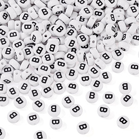500шт акриловые бусины, с горизонтальным отверстием, буквы, плоско-круглые
