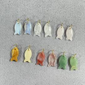 12Pcs 6 Styles Natural & Synthetic Mixed Gemstone Pendants, Fish Charms, with 304 Stainless Steel Jump Rings, Golden