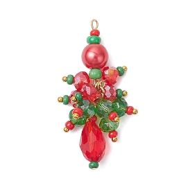 Подвески из стеклянных бусин на елку, с 304 петлями из нержавеющей стали, золотые, зелёные