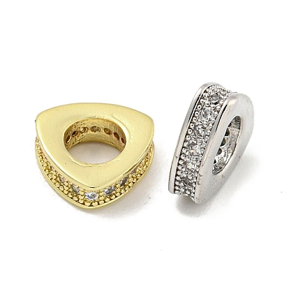 Rack Plating Brass Micro Pave Clear Cubic Zirconia European Beads, Large Hole Beads, Long-Lasting Plated, Lead Free & Cadmium Free, Triangle