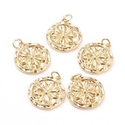 Латунные подвески, с прыжковых колец, долговечный, плоские круглые с цветком