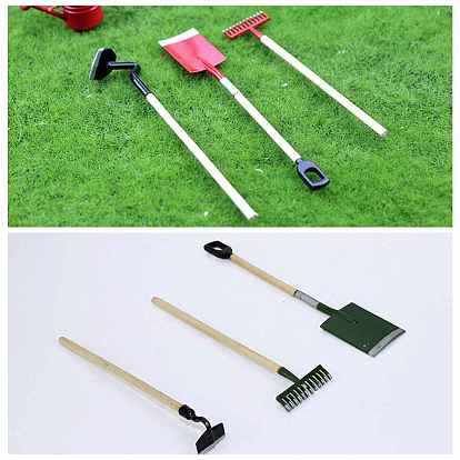 Миниатюрная лопата и борона из сплава, садовые инструменты, для микро ландшафта, декор кукольного домика